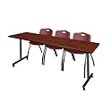 Romig Axis-Pro 84 x 24 in. Mobile T-Base Training Table- Cherry, 2 M Stack Chairs- Burgundy