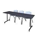 Romig Axis-Pro 84 x 24 in. Mobile T-Base Training Table- Grey, 2 M Stack Chairs- Grey