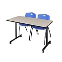 Romig Axis-Pro 48 x 24 in. Mobile T-Base Training Table- Maple, 2 M Stack Chairs- Blue