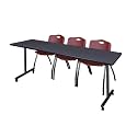 Romig Axis-Pro 84 x 24 in. Mobile T-Base Training Table- Grey, 2 M Stack Chairs- Burgundy
