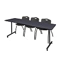 Romig Axis-Pro 84 x 24 in. Mobile T-Base Training Table- Grey, 2 M Stack Chairs- Black