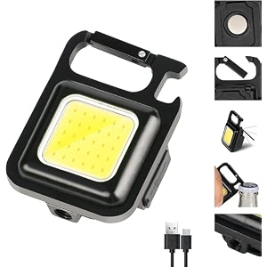 romino cob keychain work light keychain flashlights 4 light modes 800 lumen led keychain light emergency light with folding bracket bottle opener and magnet base for camping walking - 1 piece