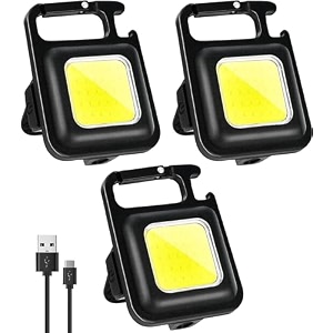 romino cob keychain work light keychain flashlights 4 light modes 800 lumen led keychain light emergency light with folding bracket bottle opener and magnet base for camping walking - 3 piece