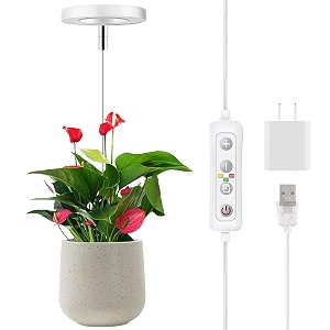 romsto led full spectrum grow light for indoor plants - height adjustable with 10 dimmable brightness 81216h onoff timer white silver and gold
