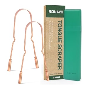 ronavo copper tongue cleaner for adults 2 pack 100 pure copper naturally anti-microbial banishes bad breath and maintains oral hygiene tongue scraper with travel case easy to use and clean