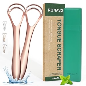 ronavo tongue cleaner - new upgrade tongue scraper with dual scraping head metal tongue scraper with travel case rose gold 2 pack by ronavo tongue cleaner for adults kids fight bad breath