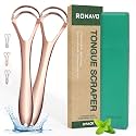 RONAVO Tongue Cleaner - New Upgrade Tongue Scraper with Dual Scraping Head, Metal Tongue Scraper with Travel Case, Rose Gold, 2 Pack by RONAVO Tongue Cleaner for Adults Kids Fight Bad Breath
