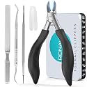 Nail Clipper Set for Adult Ingrown Toenails, RONAVO Heavy Duty Toe Nail Clippers Seniors Thick Nails Long Handle, Large Toenail Clippers for Ingrown Nails 4Pcs（Black）