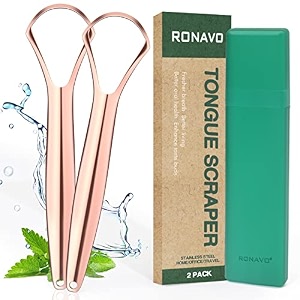 ronavo tongue scraper for adults 2 pack cure bad breath medical grade stainless steel tongue cleaner 100 bpa-free metal tongue scrapers healthier breath in secondsby ronavo