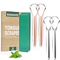 RONAVO Tongue Cleaner Family Set-Tongue Scraper for Adults (4 PC), Metal Tongue Scraper Rustproof (Travel Cases Included) Reduce Bad Breath, Tounge Scrappers Oral Care, Easy to Use & Wash, 2 Colors