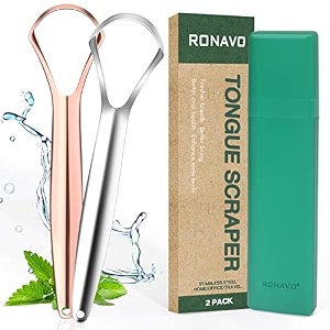 ronavo tongue cleaners 2 pack tongue cleaner cure bad breath stainless steel tongue scraper with case metal tongue scrapers for adults fresher breath in seconds