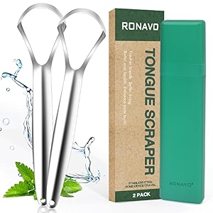 ronavo tongue scraper 2 pack cure bad breath medical grade stainless steel tongue cleaner 100 bpa-free metal tongue scrapers healthier breath in secondsof