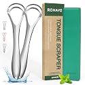 RONAVO Tongue Scrapers for Adults with Thick Tongue Coating, Mental Tongue Scraper with Dual Scraping Head Design for Deep Clean, Bad Breath Gone, Help Improve Oral Hygiene