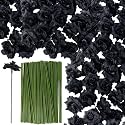 RONYOUNG 55PCS Artificial Mini Roses with Stems, Silk Fake Flower Heads, 1.77 Inch, Black, for Wedding, Halloween, Crafts, Home Decor