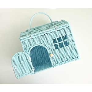rool rattan house shaped basket wicker small dollhouse gift for girls boho toys mouse in a box house little girl purse clutch doll carrier