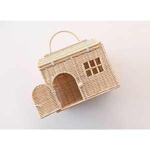 rool rattan house shaped basket wicker small doll house mouse box