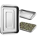 RooTrimmer 5 Pack Large Stainless Steel Seedling Trays, Heavy Duty Metal Water Catch Trays for Nursery Pots-Transplant, Seed Germination & Propagation Flats (17.5 inch×13.56 inch, 1.18" Height)