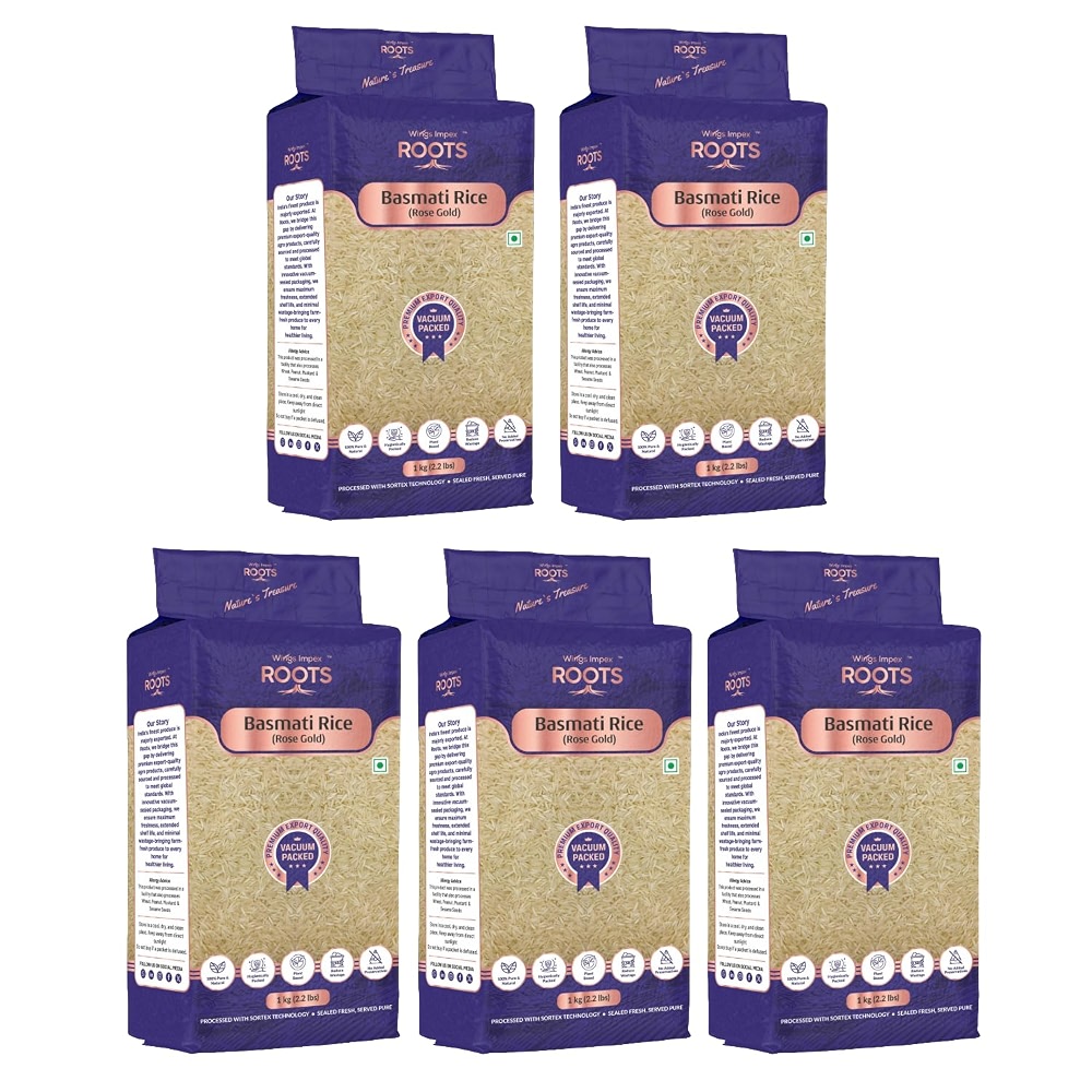Roots Rice Roots Basmati Rice Rose Gold 5 kg (1 kg - Pack of 5) | Premium Long ...