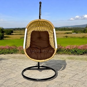 rope braided iron single seater swing chair with stand  stylish amp comfortable cushion amp hook outdoor indoor  balcony  garden  patio  living outdoor furniture beigebrown