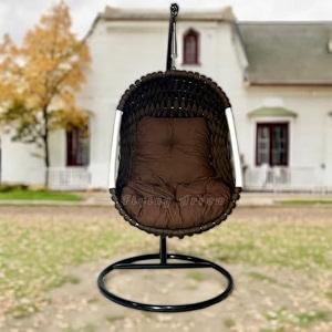 rope braided iron single seater swing chair with stand  stylish amp comfortable cushion amp hook outdoor indoor  balcony  garden  patio  living outdoor furniture brown