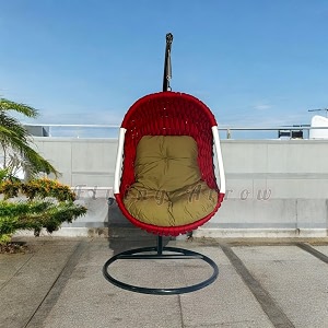 rope braided iron single seater swing chair with stand  stylish amp comfortable cushion amp hook outdoor indoor  balcony  garden  patio  living outdoor furniture redgreen