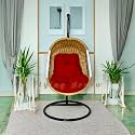 Rope Braided Iron Single Seater Swing Chair with Stand – Stylish &amp; Comfortable Cushion &amp; Hook Outdoor ||Indoor || Balcony || Garden || Patio || Living Outdoor Furniture (Cream/RED)