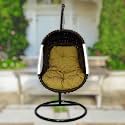 Rope Braided Iron Single Seater Swing Chair with Stand – Stylish &amp; Comfortable Cushion &amp; Hook Outdoor ||Indoor || Balcony || Garden || Patio || Living Outdoor Furniture (Brown/Green)