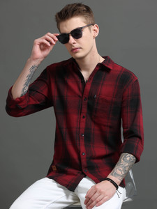 Rope Men Checkered Casual Red Black Shirt