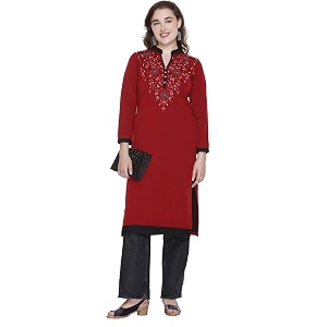 Rosary Womens Winter Woolen Kurti Jacquard Straight