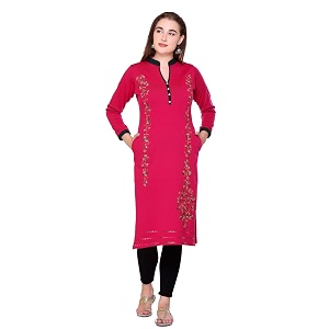 Rosary Womens Winter Woolen Kurti Embroidered Straight