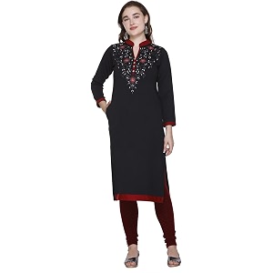 Rosary Womens Winter Woolen Kurti Embroidered Straight