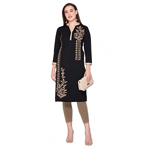 Rosary Womens Winter Woolen Kurti Embroidered Straight