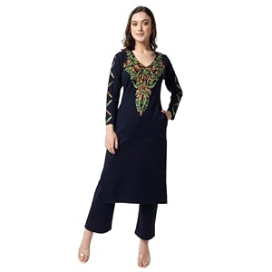 Rosary Womens Winter Woolen Kurti Jacquard Straight