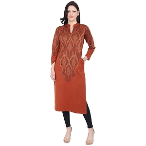 Rosary Womens Winter Woolen Kurti Jacquard Straight