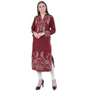 Rosary Womens Winter Woolen Kurti Jacquard Straight