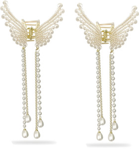 rosastella 2pcs korean style pearl butterfly tassel hair claw clutches for girls hair claw gold