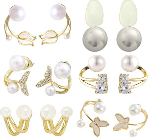rosastella 6 pair korean style gold plated rhinestone pearl metal stud earring for girls metal stud earring
