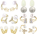 RosaStella 6 Pair Korean Style Gold Plated Rhinestone Pearl Metal Stud Earring For Girls Metal Stud Earring