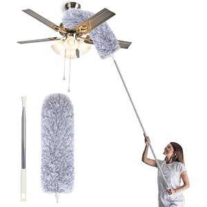 roscoe microfiber duster with extension polewashable bendable head ceiling fan duster15-100 inch wet or dry dust collect telescoping dusters for cleaning ceiling fanhigh ceilingfurniture