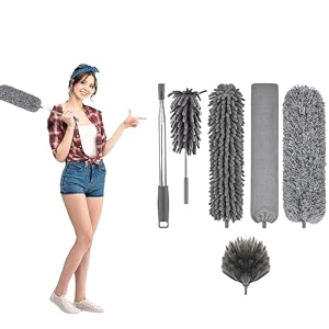roscoe 5 in 1 microfiber feather dusters with extension poletelescopic dusterbendable amp extendable fan cleaning mopreusable amp washable dusters for cleaning fanhigh ceilingblindsfurniture amp cars