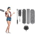 Roscoe 5 in 1 Microfiber Feather Dusters with Extension Pole,Telescopic Duster,Bendable &amp; Extendable Fan Cleaning Mop,Reusable &amp; Washable Dusters for Cleaning Fan,High Ceiling,Blinds,Furniture &amp; Cars
