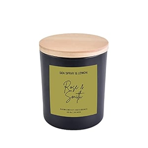 rose amp smith scented black matte jar candle with wooden lid - sea spray amp lemon  pure soy wax  premium fragrance for gifting aromatherapy amp home dcor