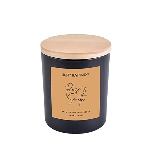 rose amp smith scented black matte jar candle with wooden lid - zesty temptation  pure soy wax  premium fragrance for gifting aromatherapy amp home decor