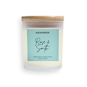 rose amp smith scented jar candle - ocean breeze  white frosted jar with wooden lid  pure soy wax  premium fragrance for gifting aromatherapy amp home decor