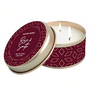 rose amp smith scented tin candle - golden amber  gold embellished travel tin with lid  3-wicks for strong fragrance throw  pure soy wax  premium aroma for gifting aromatherapy amp home dcor