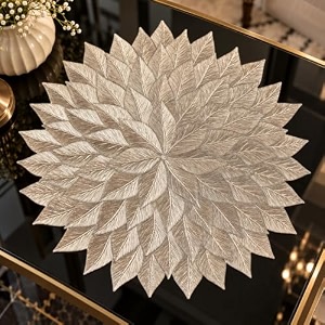rose champagne gold pvc placemat 15 inch round leaf mandala table mat heat resistant waterproof dining table decor easy clean floral center table mat for side amp console tables