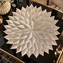 Rose Champagne Gold PVC Placemat, 15 Inch Round Leaf Mandala Table Mat, Heat Resistant Waterproof Dining Table Decor, Easy Clean Floral Center Table Mat for Side &amp; Console Tables