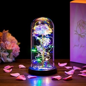 preserved flowers rose gift artificial flower light up rose rose in glass dome personalized gifts for mom sisters friend women leaf rose