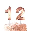 Rose Gold Birthday Number 12 Candles for Wedding Party Cake Decorations