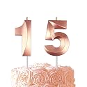 Rose Gold Birthday Number 15 Candles for Wedding Party Cake Decorations